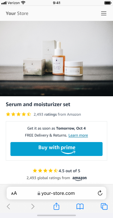 Shopper product page with the Buy with Prime button, from the Horizon Design System's customer-facing component set